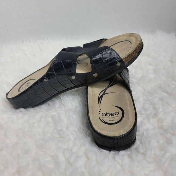 Abeo BIO System Sandals Womens Size 9 Footbed Coronado Croc Embossed Black - Picture 4 of 10